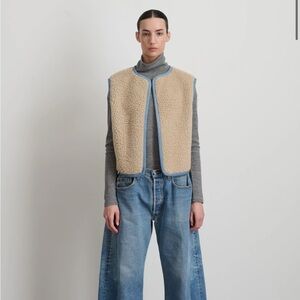B SIDES Reversible Reworked Vintage Denim and Sherpa Vest Oatmeal XS/S $445